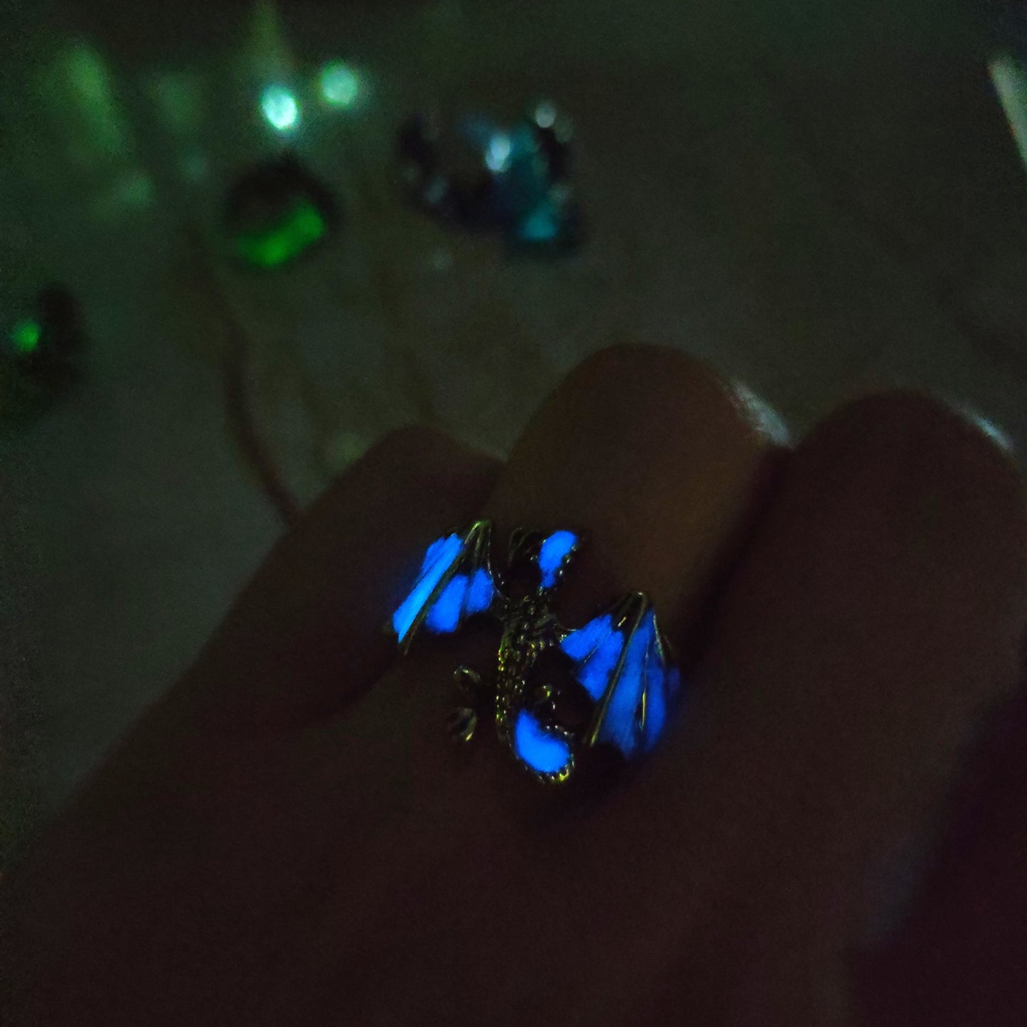 Blue Glowing, Gold Dragon Ring