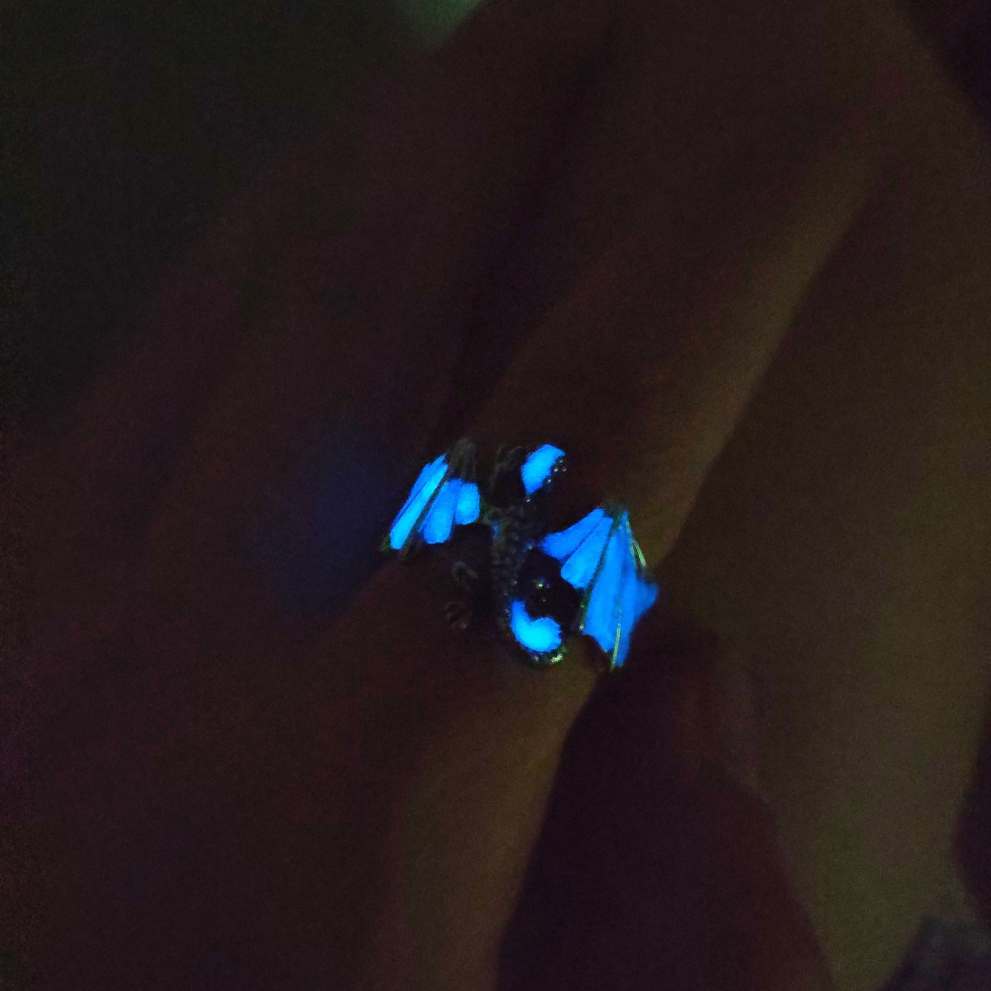 Light Blue Glowing, Silver Dragon Ring