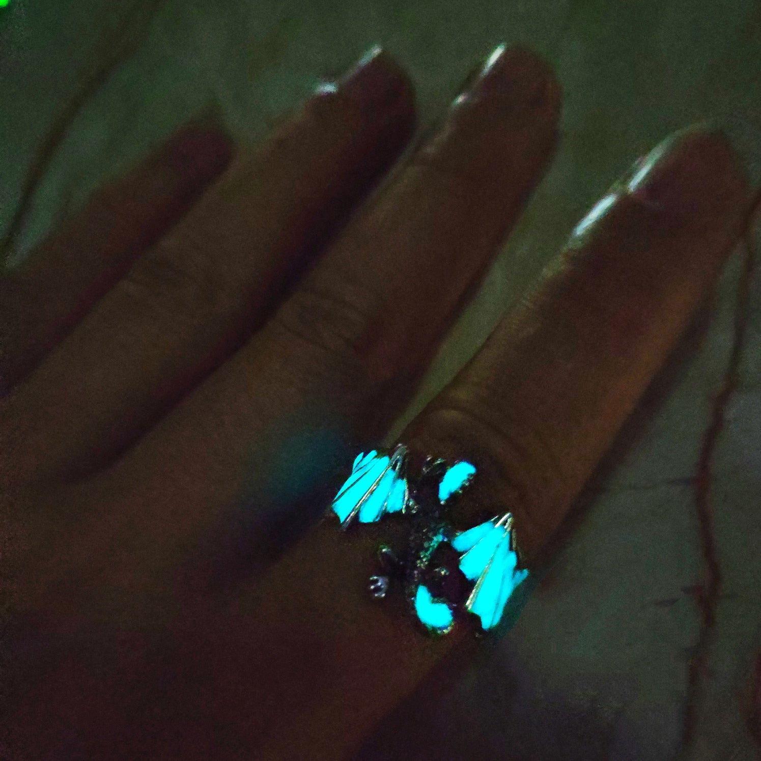 Light Blue Glowing, Silver Dragon Ring